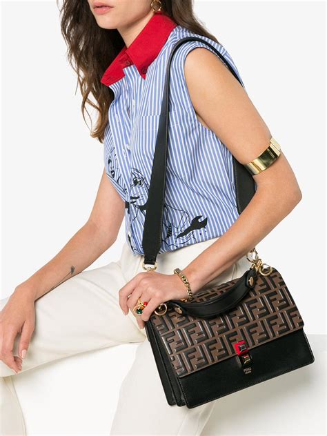 fendi kan i ff logo shoulder bag black|fendi shoulder bags for women.